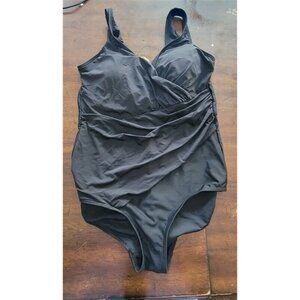 NWT Phistic 10 Front Ruched 1PC Swimsuit Black 122959